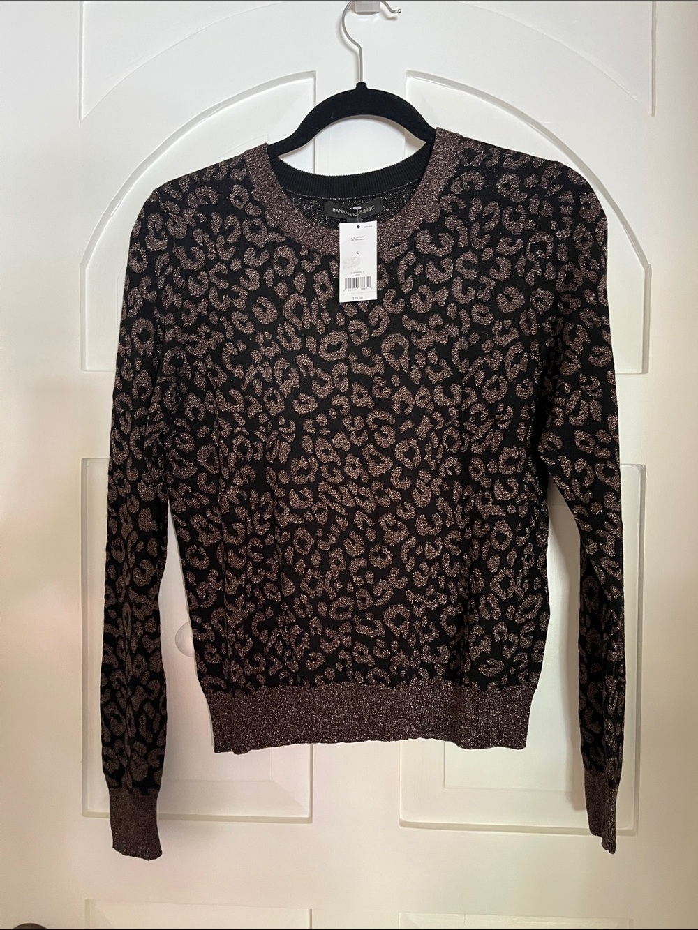 Banana Republic Black & Bronze Leopard-Print Crewneck Sweater